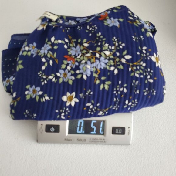 Max Studio Womens Blue Floral Polka Dot Print Crinkle Blouse Size L Flowy Career - Picture 10 of 10